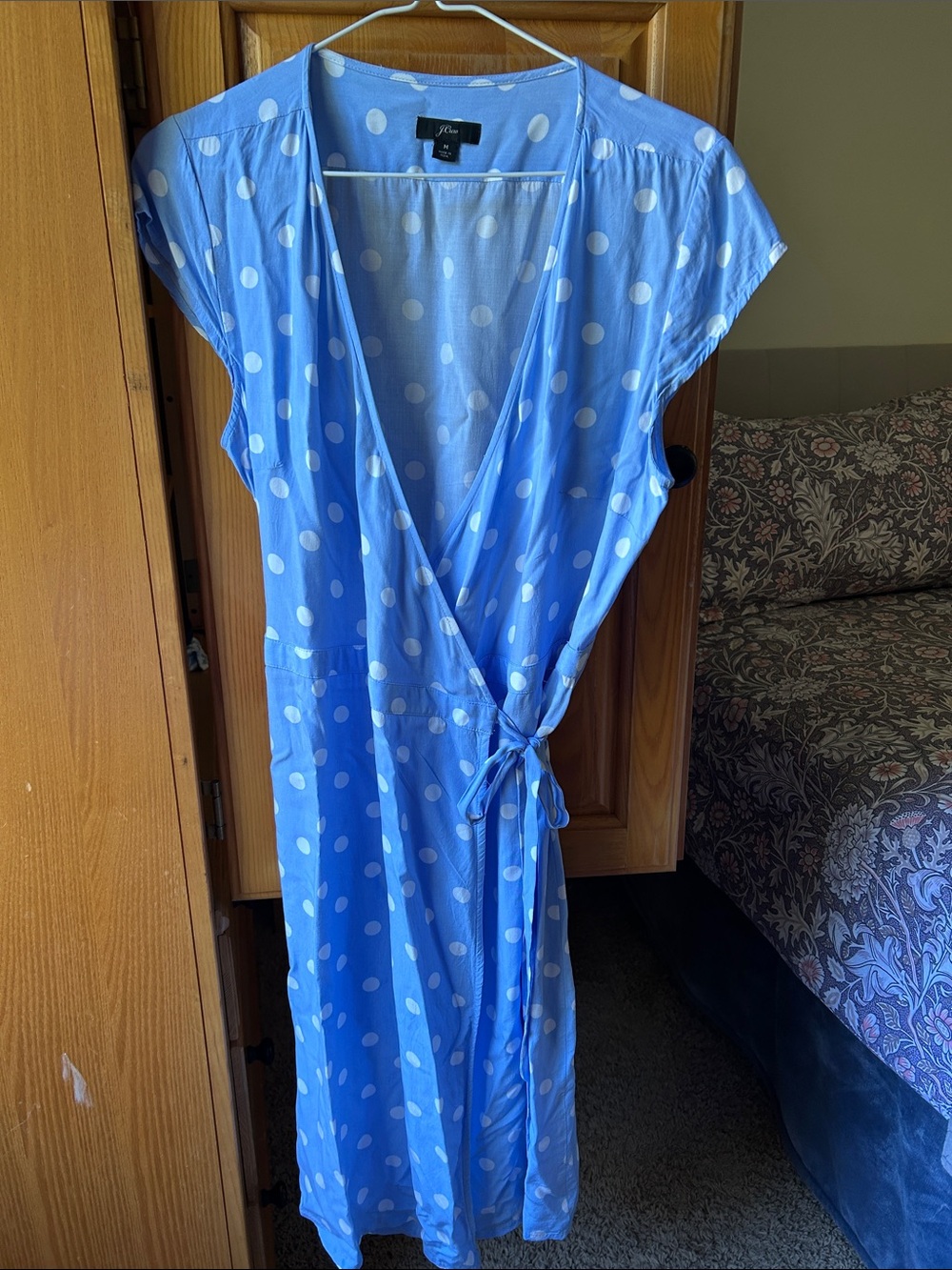 J. Crew Light Blue and White Polka Dot Wrap Dress